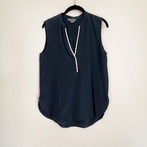 Vince Navy Blue Sleeveless Silk Blouse Top